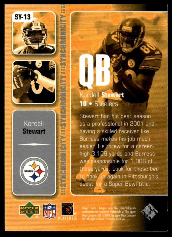 2002 Upper Deck #SY-13 Kordell Stewart / Plaxico Burress Synchronicity - Image 2 of 2