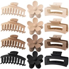 Large Hair Claw Clips 12 12 Count Pack of 1 , Black, Coffee, Khaki, Beige