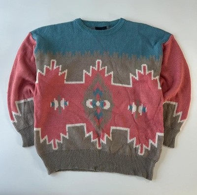 Damen Rundhals Pullover True Vintage Strickpullover 80er/90er Funky Muster Gr. L