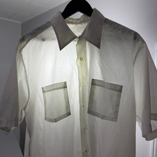 Vintage Short Sleeve Button Shirt 17.5 White Dual Pocket Rockabilly Thin 70s 80s