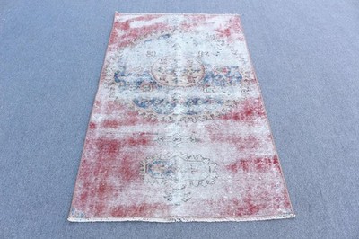 Turkish Vintage Accent Rug 3,3x5,5 ft, Red Animal Print Rug Wool