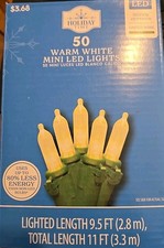 Holiday Time - 50 LED Warm White Mini Lights Green Wire 11.3 ft Long. NEW