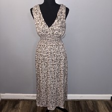 Old Navy Midi Boho Sundress Women’s Small Beige Floral Smocked Slit Back Tie NWT