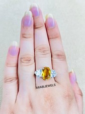 Three Stone Citrine Ring 925 Sterling Silver Gift For Her Engagement Ring.