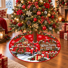 Custom Family Name Christmas Tree Skirt Holiday Tree Mat Base Cover Decor Home