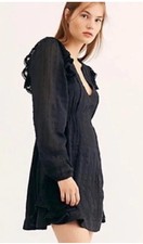 Free People Isabella Black Fit & Flare Dress Ruffle Lace Romantic Dark Fairy 12