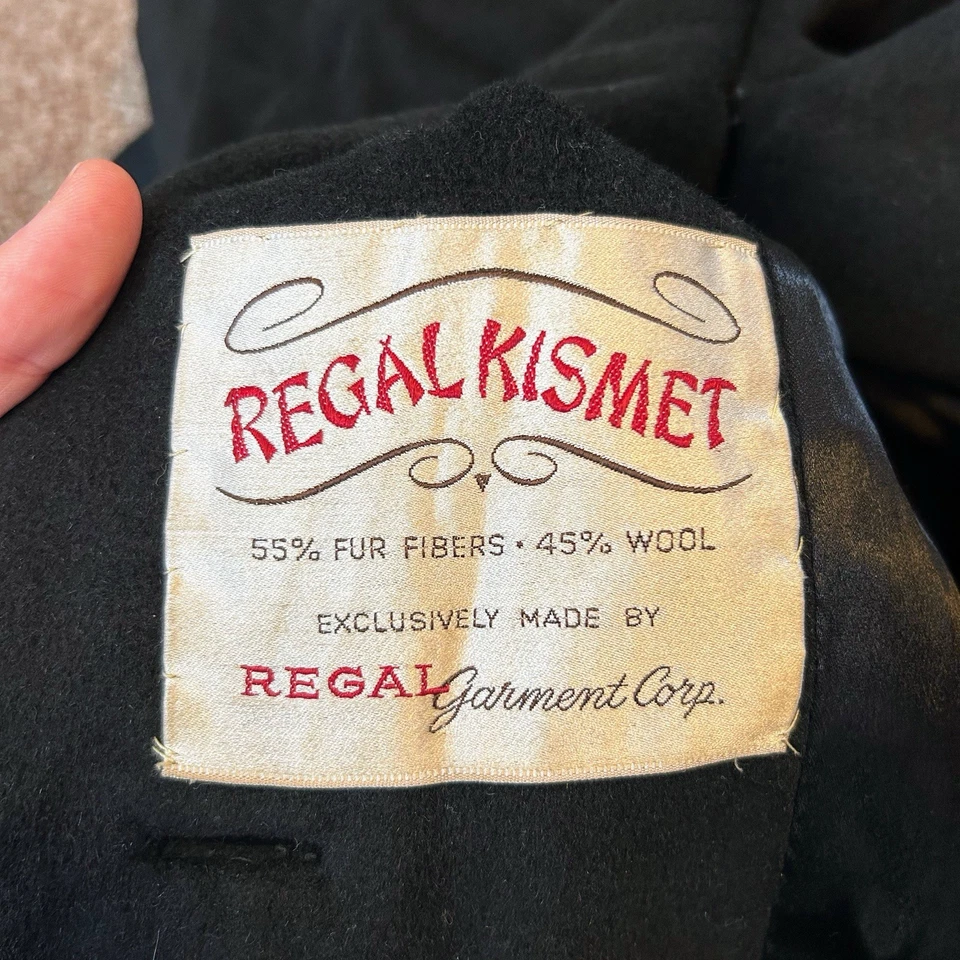 Gabardina negra vintage de lana/piel años 50 Foto 3 de 4