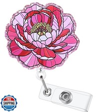 Pink Flower Badge Reel with Alligator Clip Funny ID Badge Holders Cute RN LPN