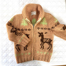 Vintage Children's Hand Knit Cowichan Cardigan Sweater Mary Maxim Era 26" Chest