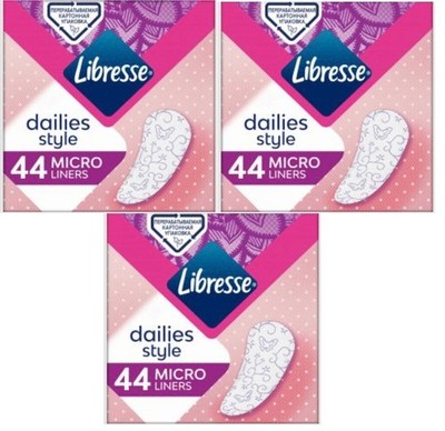 3x Libresse Dailies Micro Sanitary Daily Pads Panty Liners 44pcs Fresh Comfort