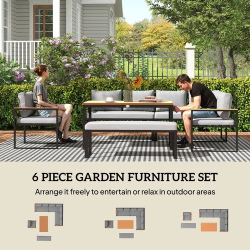 Outsunny 9 Seater Outdoor Corner Sofa Set with Wide and Deep Seats Natural - Picture 6 of 11