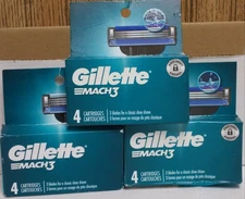 Gillette Mach 3 Refill  Cartridges 3X4=12 Count Factory Sealed   (New Package)