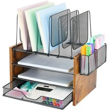 Wood Desk Organizers and Accessories, 4-Tier Workspace Desktop Paper brown