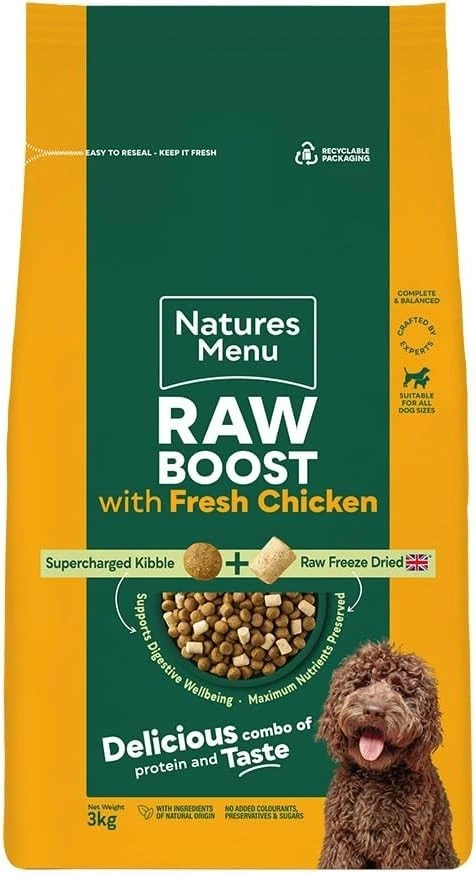 Natures Menu Raw boost Dry Food for Dogs with Fresh Chicken - 3kg