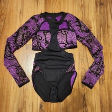 Weissman Elite Flocked Lace Cutout Leotard Adult S Dance Costume Long Sleeve