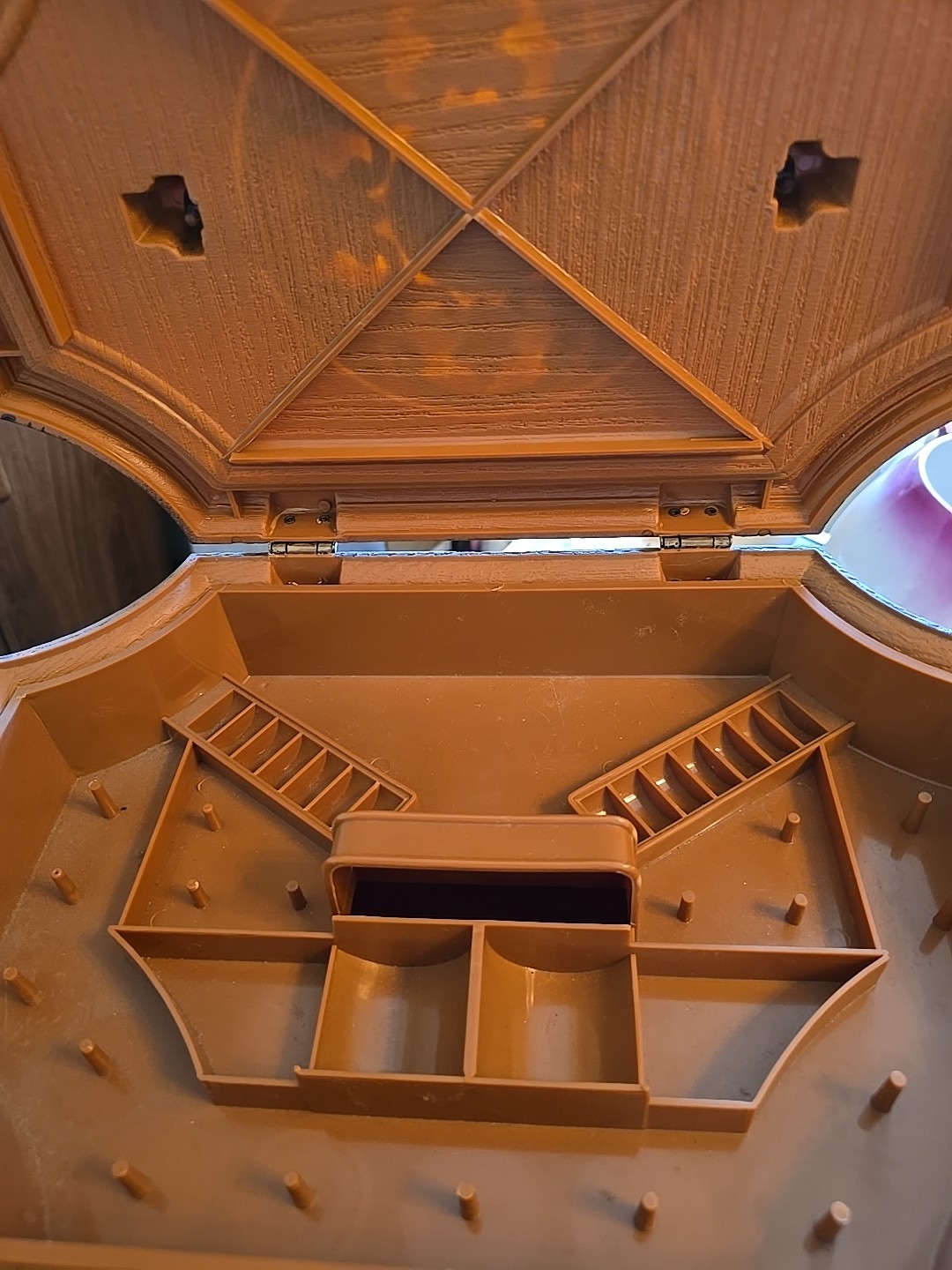 Vintage MCM Max Klein Faux Wood Sewing Box Hinged Lid Tray Insert USA Made