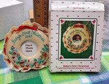 Hallmark Baby's First Christmas ornament 1987 Fabric Photo Holder