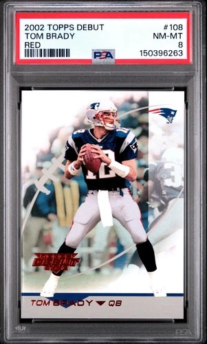 2002 TOPPS DEBUT 108 TOM BRADY RED /199 PSA 8