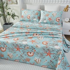 Luxury Nautical Bedding Queen Size Sheets Set Egyptian Cotton Coastal Beach B...