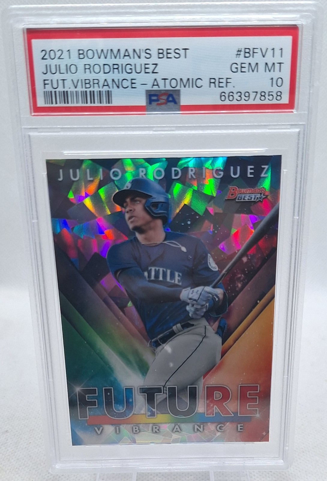 JULIO RODRIGUEZ 2021 BOWMANS BEST FUTURE VIBRANCE ATOMIC REFRACTOR PSA MINT 10 view 1