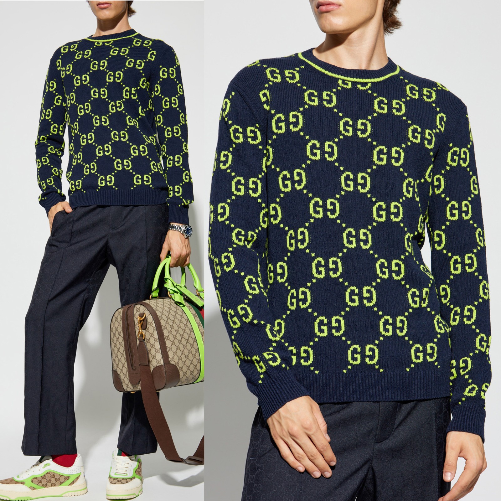 GUCCI SWEATER MENS GG COTTON JACQUARD CREWNECK KNIT TOP $1,500 sz XXL