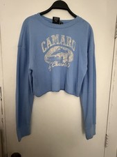 GM Official Chevrolet Camaro Cropped Graphic Print Crewneck Sweatshirt Blue M/L