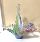 Murano Glass Freeform Split-Handle Basket with Foil Label 7" tall beautiful