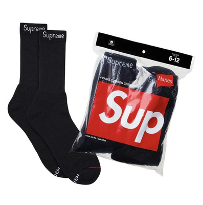 #ad #ad Supreme Hanes BLACK Crew Socks ONE 1 PAIR Size 6 12 NEW $14.99