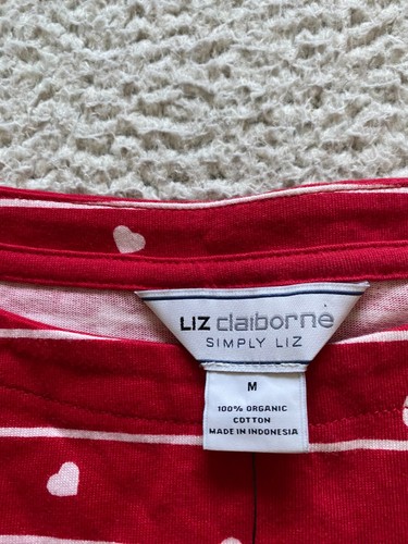 Liz Claiborne Damen T-Shirt gestreift Herz Print 3/4 Arm U-Boot Ausschnitt rot Gr. M - Bild 6 von 8
