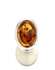 Vintage Sterling Silver Decident Amber Statement Wide Band Ring Sz 7.25