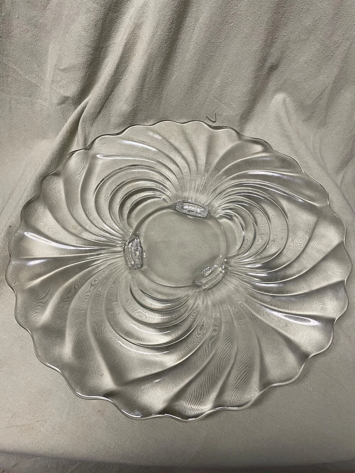 Vintage Footed Clear Glass Sandwich Swirl Pattern Platter 14.5" Diameter