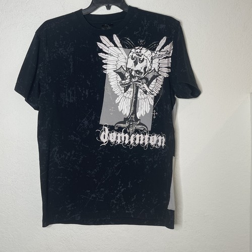 RAWBLUE Mens Embellished Graphic Tee Skull Wings Cross XL Black Grunge Gothic