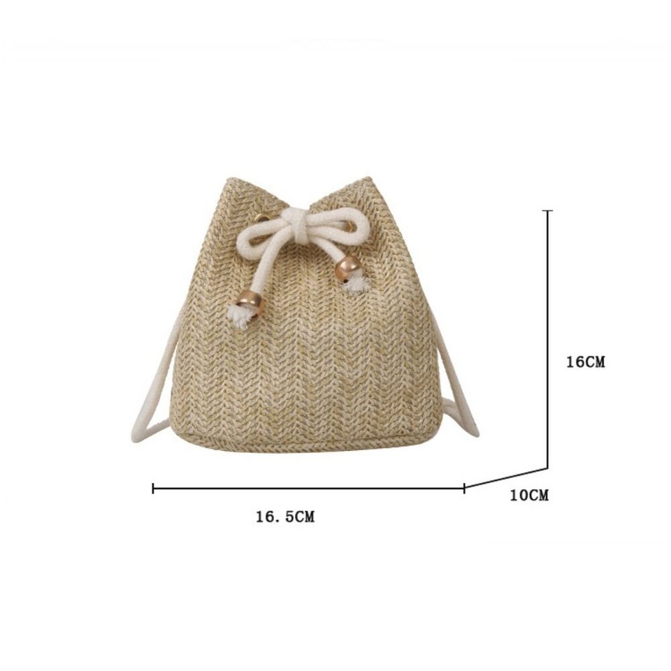 Mobile Bag Raffia Bag Woven Drawstring Bucket Bag Beach eBay