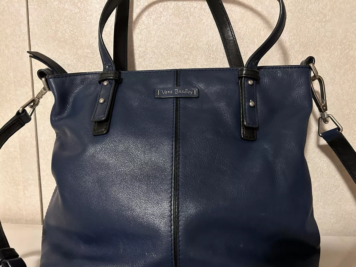 VERA BRADLEY Navy Blue Leather Shoulder Crossbody Handbag w Detachable Strap