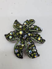 Vintage Aurora Borealis AB Crystals  Green Statement Pin Brooch Swirling Star