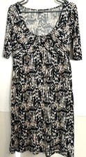 Ann Taylor Jersey Dress Womens Sz 6 Black Brown Cream Scoop Neck Knee Length