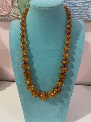 FAB!!! Vintage Faux Amber Graduated Round Beads Necklace 24" Twist Clasp - Picture 2 of 14