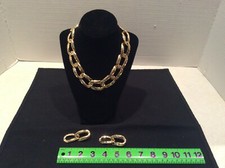 Goldtone link necklace, matching dangle pierced earrings, SET