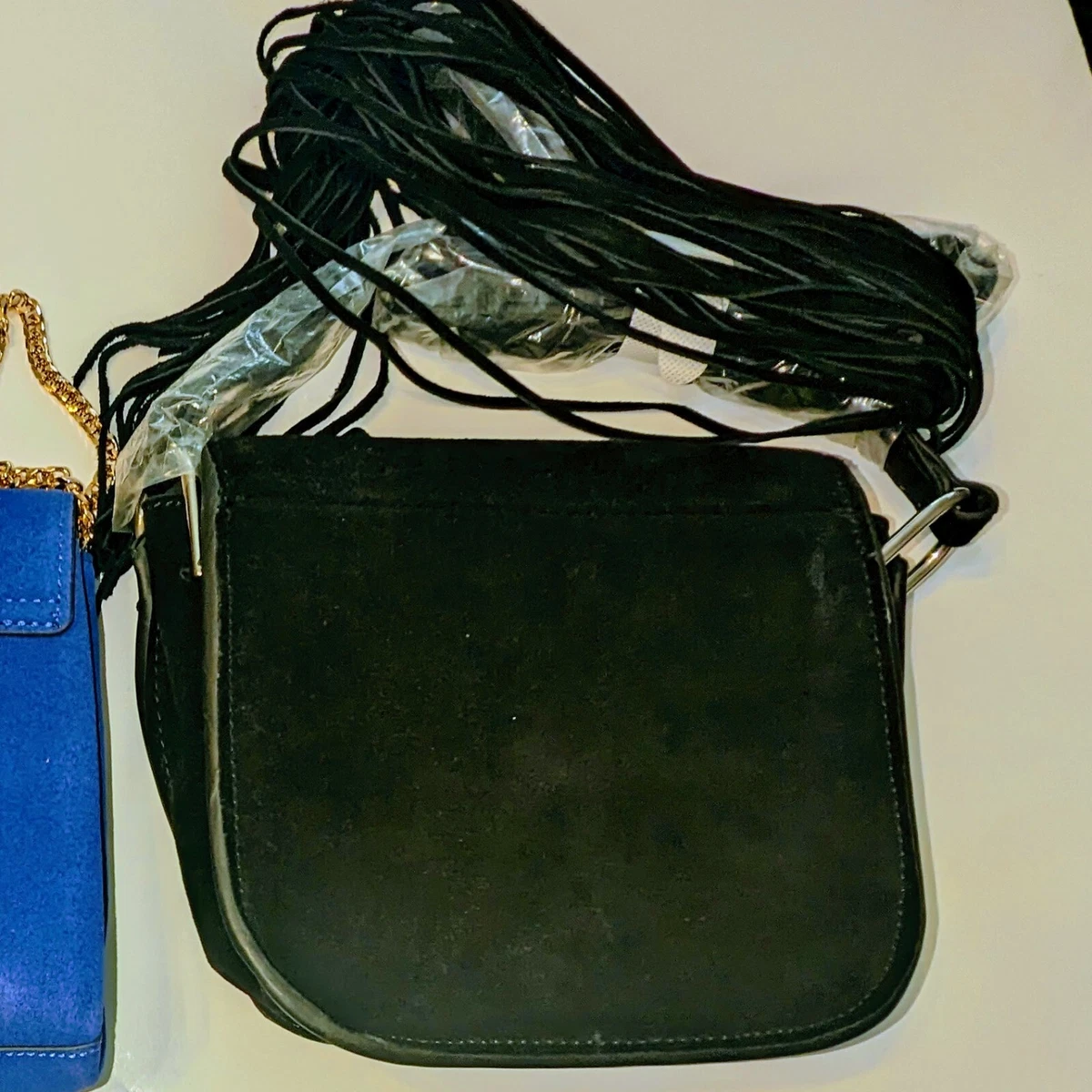 2 Mango Suede Leather Black Blue Bag With Shoulder Cross Body Strap