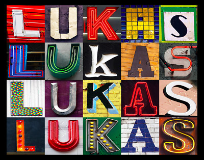 LUKAS Name Poster featuring photos of actual sign letters
