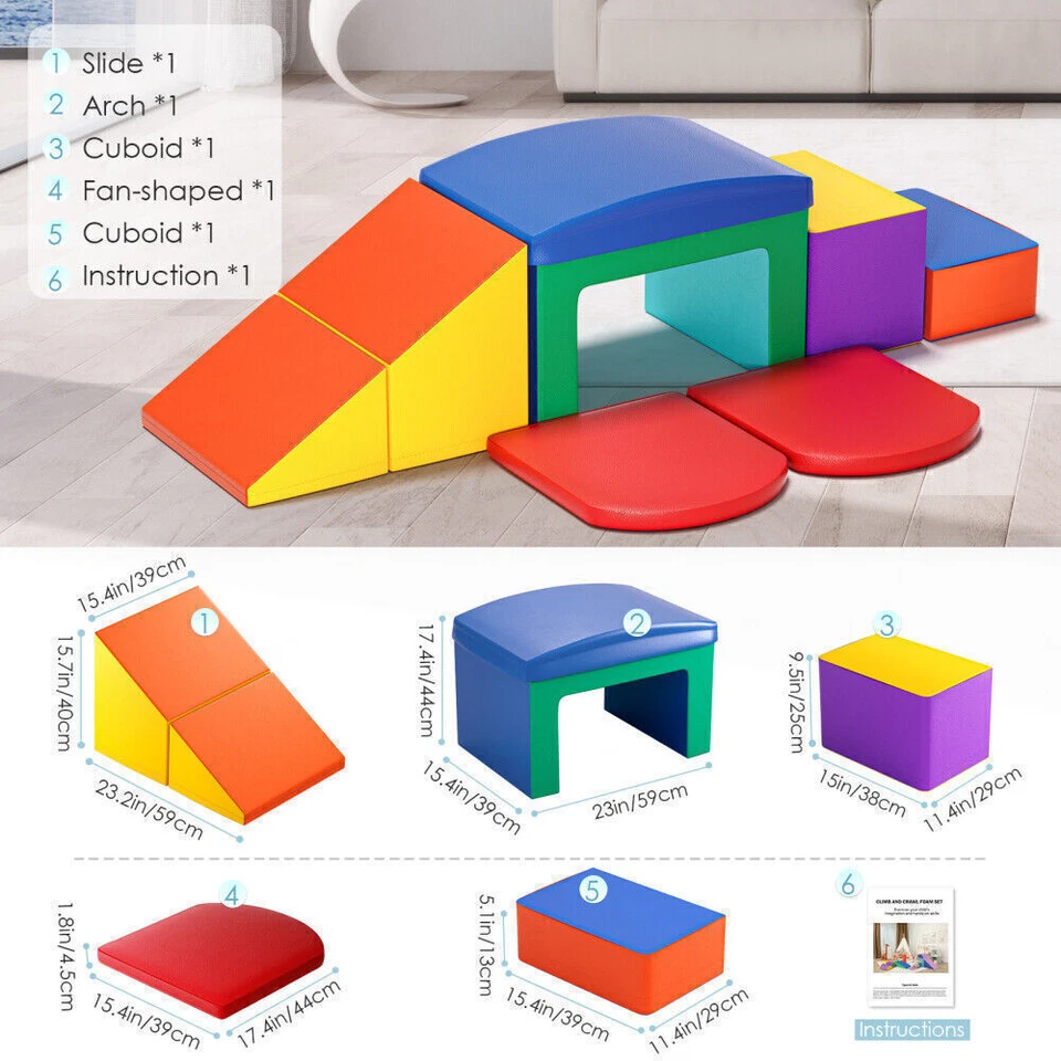 6 Piece Climb and Crawl Activity Playset Soft Foam Blocks for Toddler Learning - Image 3 of 4