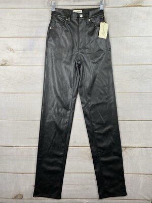 Universal Thread Jeans Womens 00L Black High-Rise Faux Leather 90's Straight NWT