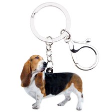Acrylic Adorable Basset Hound Dog Keychains Purse Bag Key Ring Pets Charms Gifts
