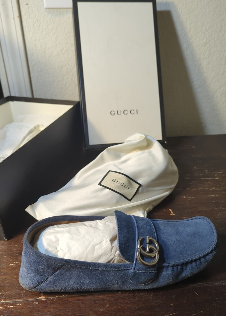 Gucci Authentic Navy Suede Men’s Loafers with Silver Logo, excellent condition $749.00!! GUCCI ICONIC MEN BLUE SILVER BITS LOAFERS DRIVER  main image 3