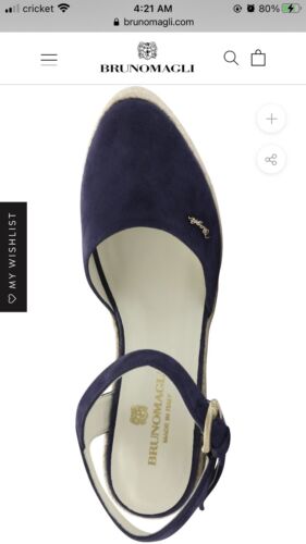 Bruno Magli Mares Suede Navy Blue Espadrilles Wedge Heels Sandals - Picture 2 of 3