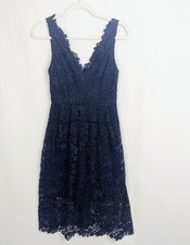 ASTR the Label Navy Sleeveless V-Neck Full Lace Floral Fit & Flare Midi Dress S