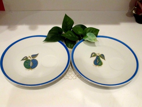 4 Mid-Century Georges Briard Snack Plates Apples Pears blue/green - Picture 8 of 9