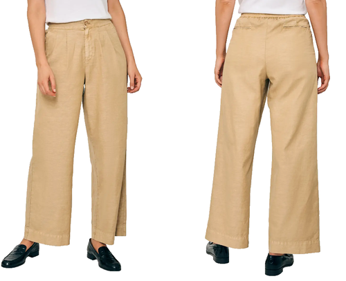 Faherty Marin High Waist Wide Leg Linen Canvas Pants Beige Safari NWT Sz 4