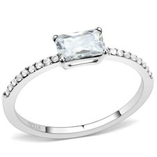 Emerald cut ring accents silver elegant cubic zirconia stainless steel ladies