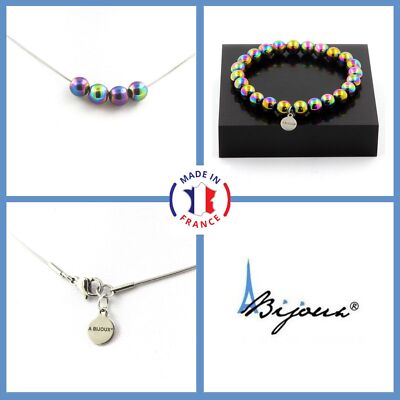 Parüre Schmuck Armband Halskette 4 Perlen Hämatit Mehrfarbig 8 Mm. Größe Perso
